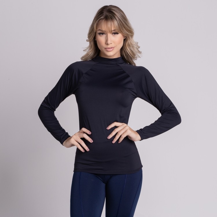 Blusa Térmica Poliéster Manga Longa Proteção UV Preto