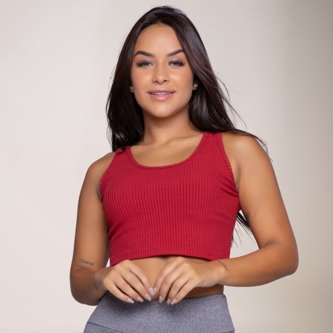 Cropped Regata Canelado Feminino Vermelho