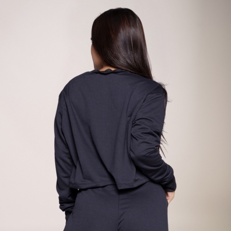 Cropped Moletinho Manga Longa Basic Preto