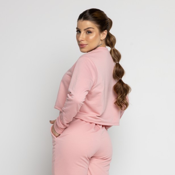 Cropped Moletinho Manga Longa Basic Rosa