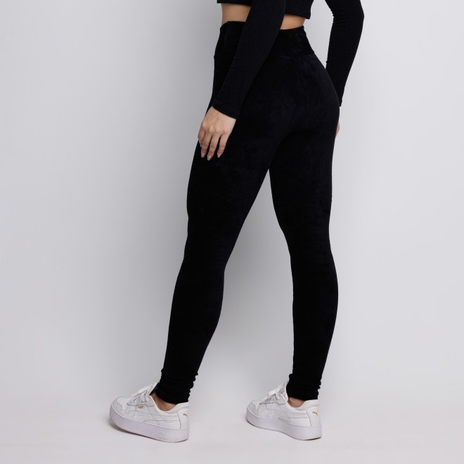 Calça Legging Veludo Cotelê Cós Alto Preto