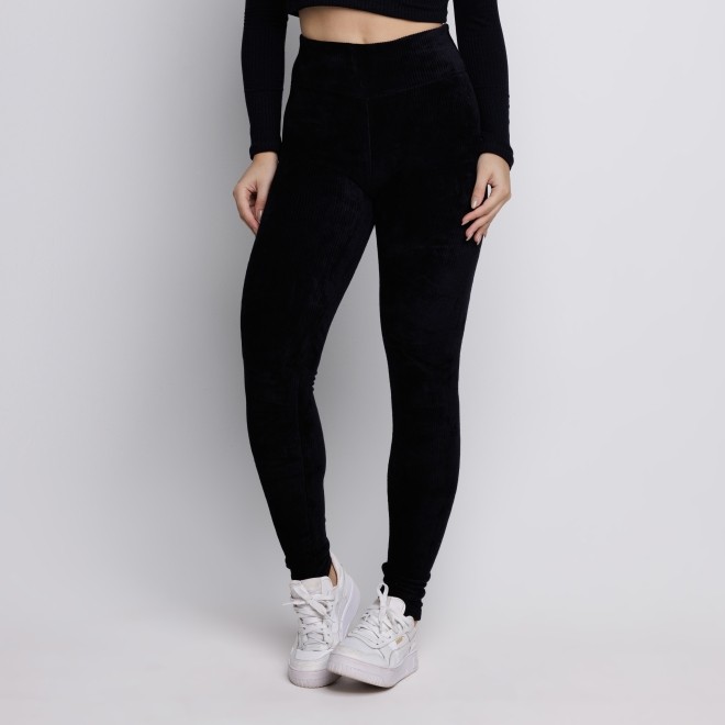 Calça Legging Veludo Cotelê Cós Alto Preto