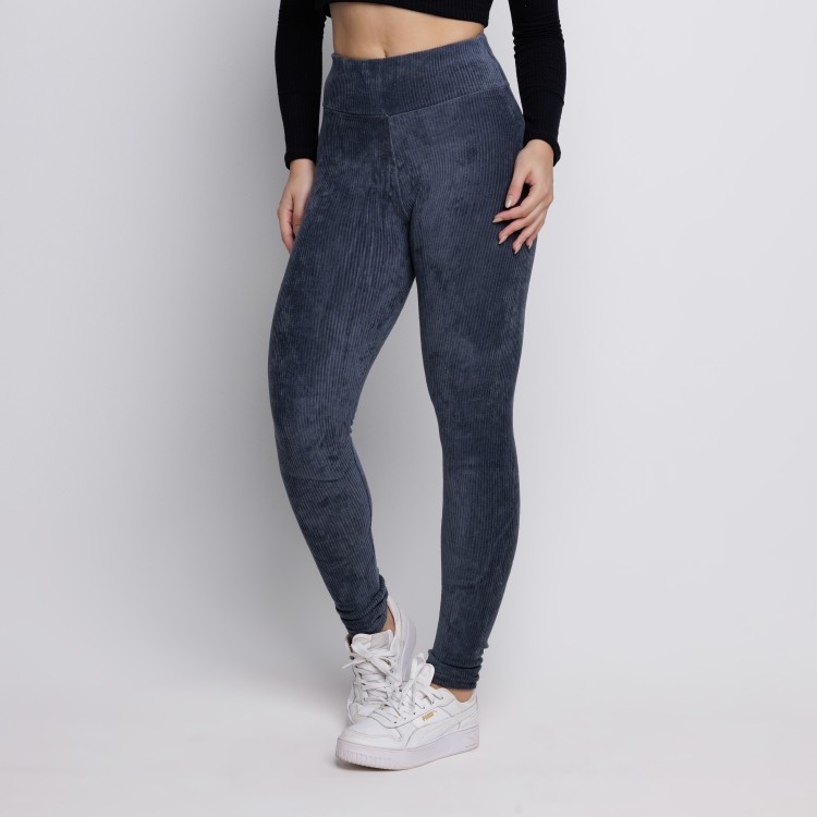 Calça Legging Veludo Cotelê Cós Alto Cinza