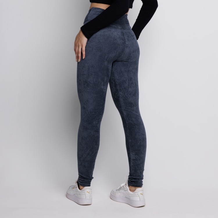 Calça Legging Veludo Cotelê Cós Alto Cinza
