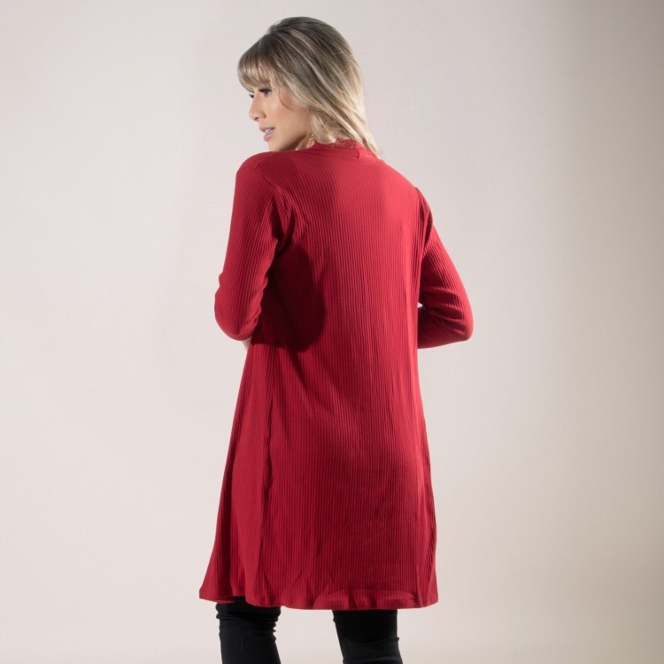 Cardigan Kimono Canelado Manga Longa Vermelho