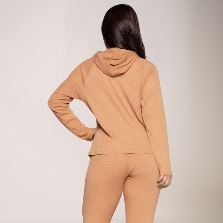 Casaco Feminino Canelada Com Capuz Comfy Caramelo