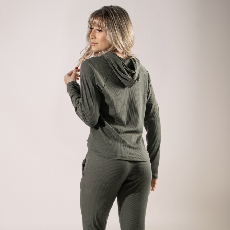 Casaco Feminino Canelada Com Capuz Comfy Verde