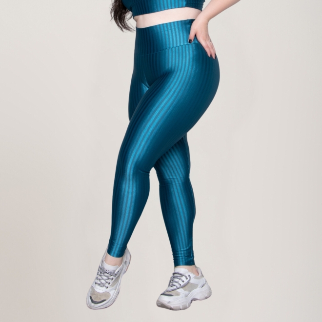 Calça Legging Plus Size Fitness New Zig Poliamida Azul