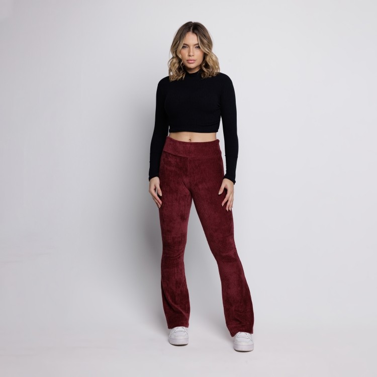 Calça Flare Veludo Cotelê Cintura Alta Vinho