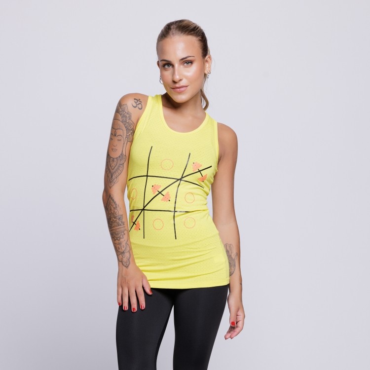 Regata Nadador Fitness Feminina Com Silk Amarelo