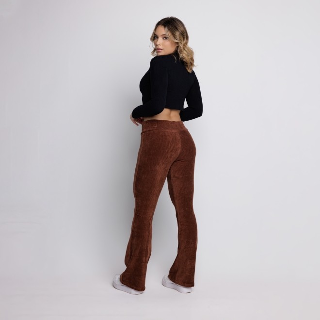 Calça Flare Veludo Cotelê Cintura Alta Marrom