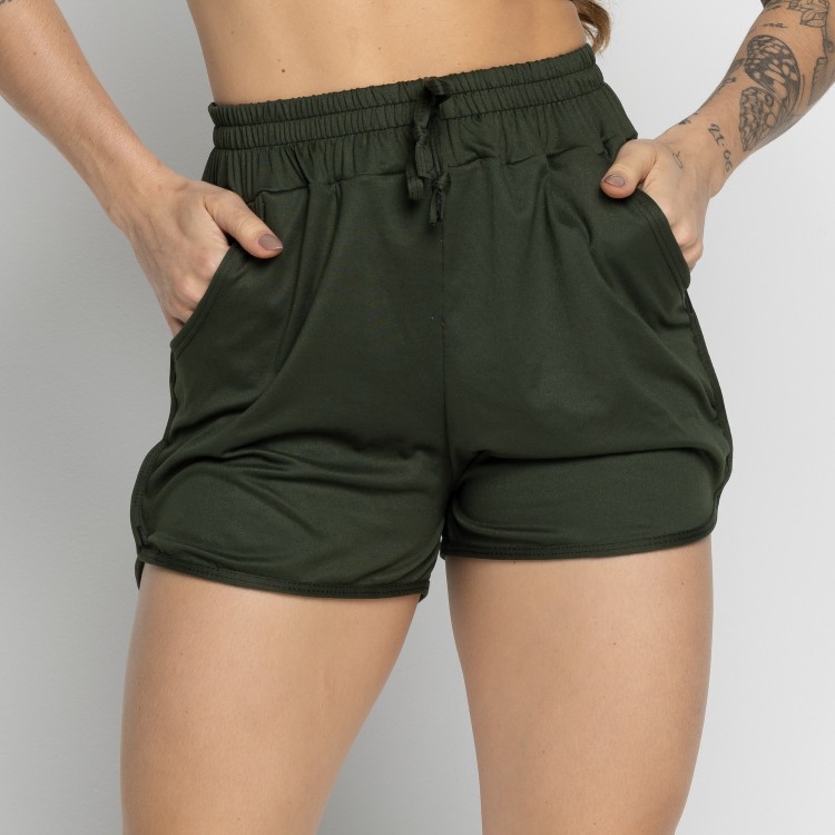 Short Esportivo Com Bolso Verde Escuro