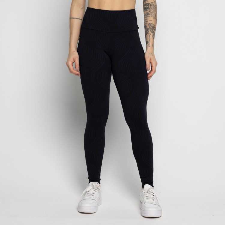 Calça Legging Fitness Jacquard Preta