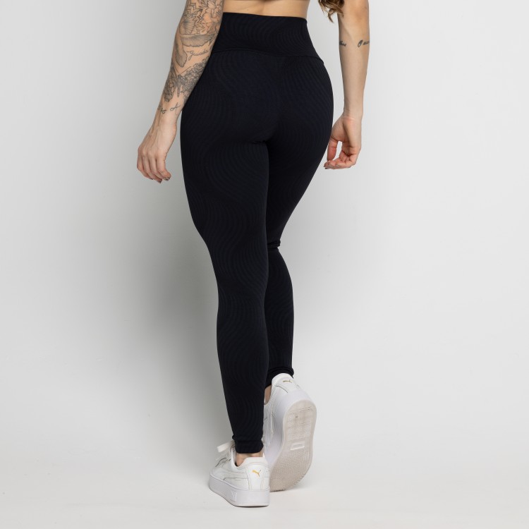 Calça Legging Fitness Jacquard Preta