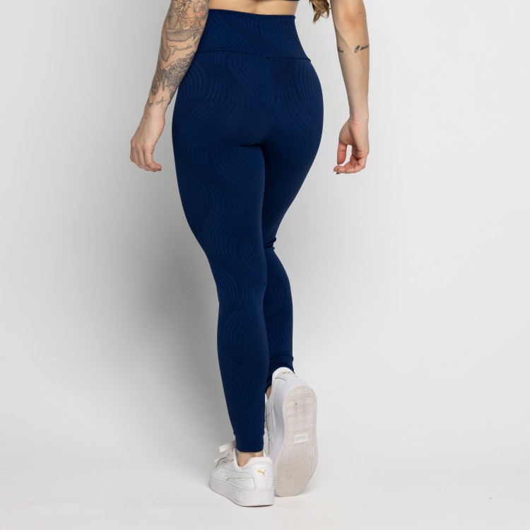 Calça Legging Fitness Jacquard Marinho