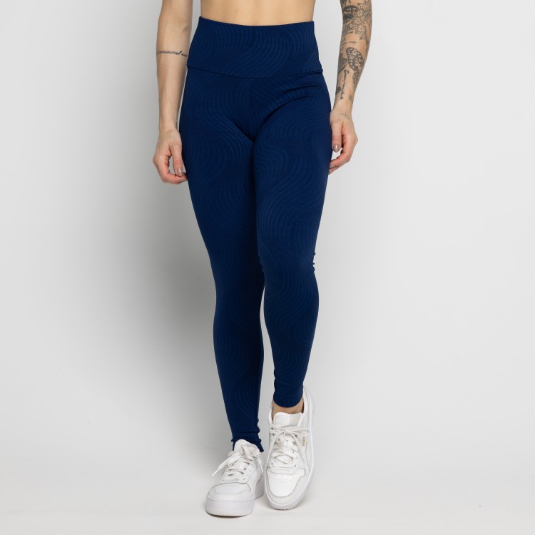 Calça Legging Fitness Jacquard Marinho