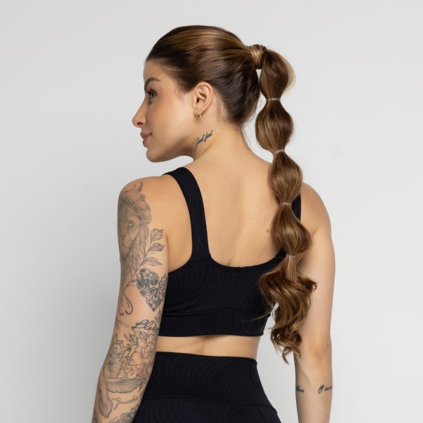 Top Jacquard Com Bojo Removível Preto
