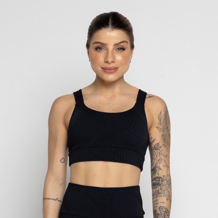 Top Jacquard Com Bojo Removível Preto