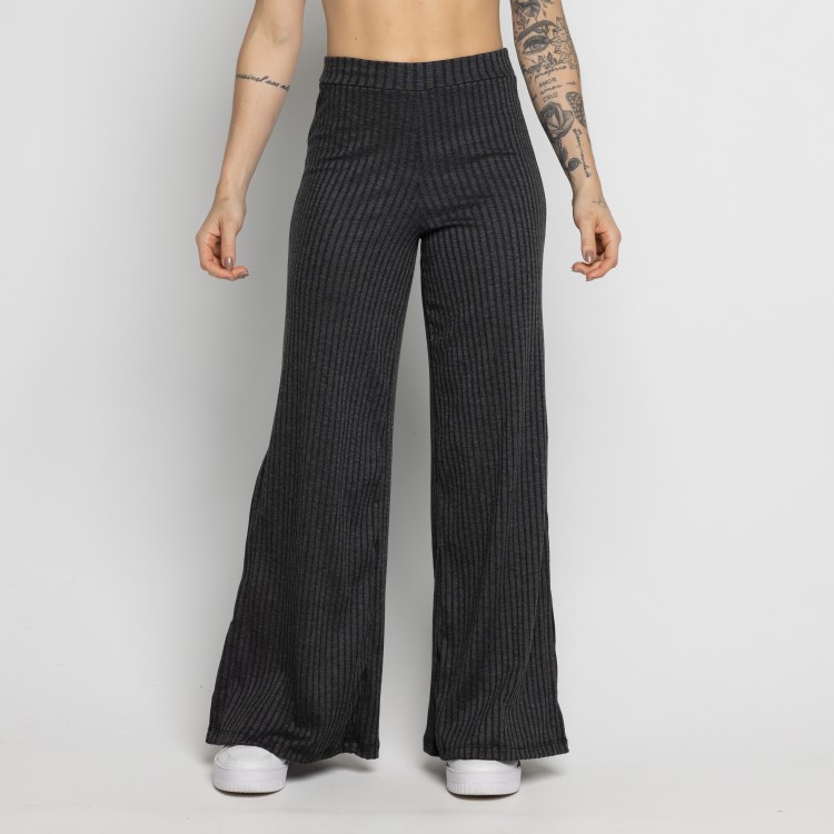 Calça Flare Pantalona Cintura Alta Com Fenda Chumbo
