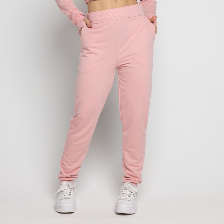 Calça Moletinho Jogger Com Elástico e Bolsos Rosa