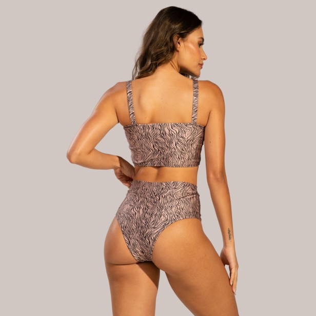 Biquíni Top Faixa Estampado Cintura Alta Bege