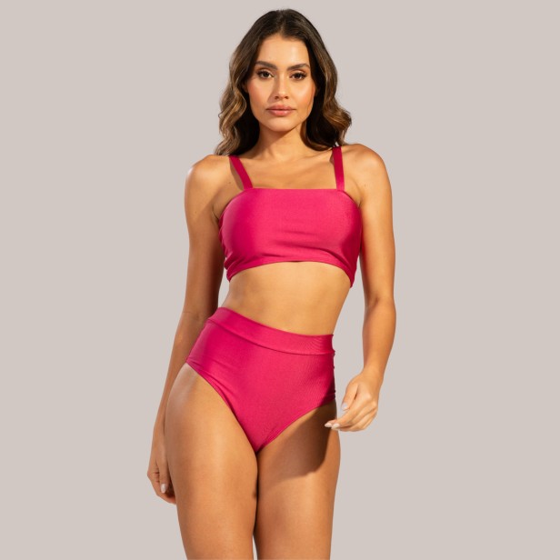 Biquíni Top Faixa Cintura Alta Rosa