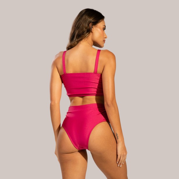 Biquíni Top Faixa Cintura Alta Rosa