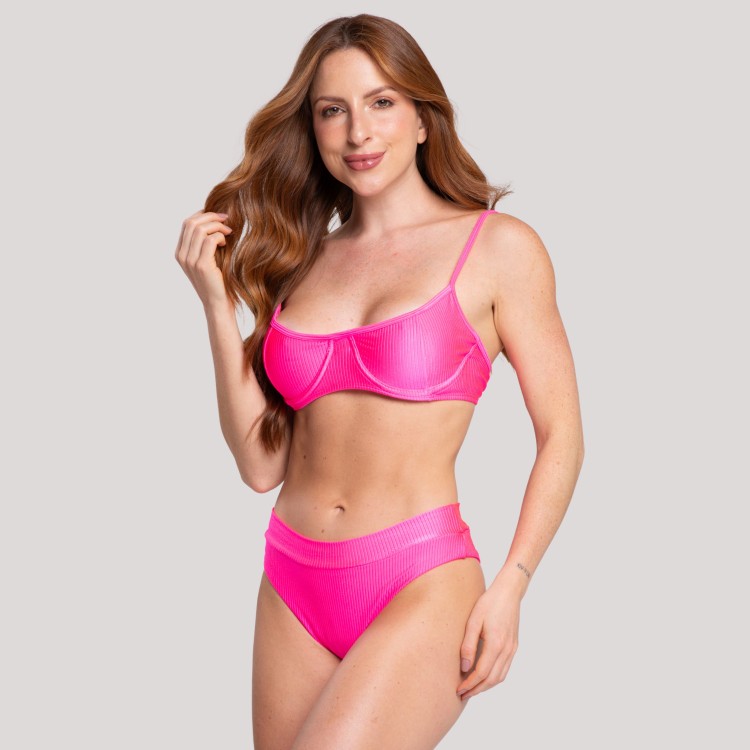Biquíni Meia Taça Canelado Rosa