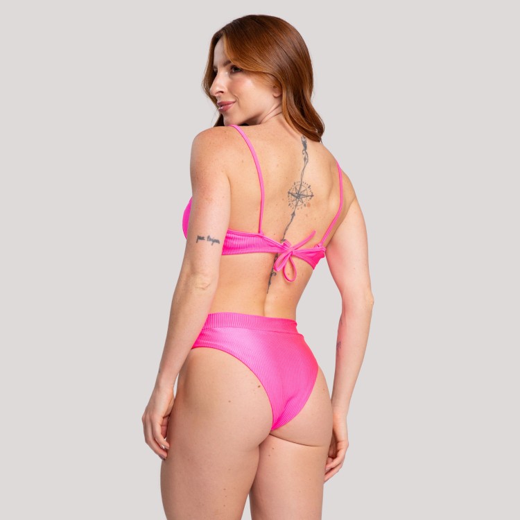 Biquíni Meia Taça Canelado Rosa