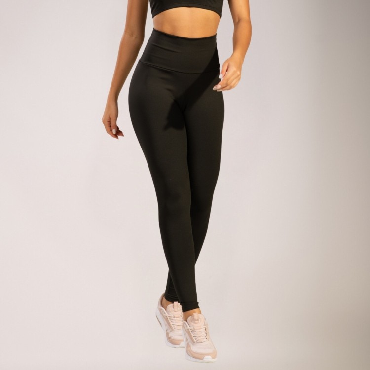 Calça Legging Lisa Cós Alto Suplex Preto