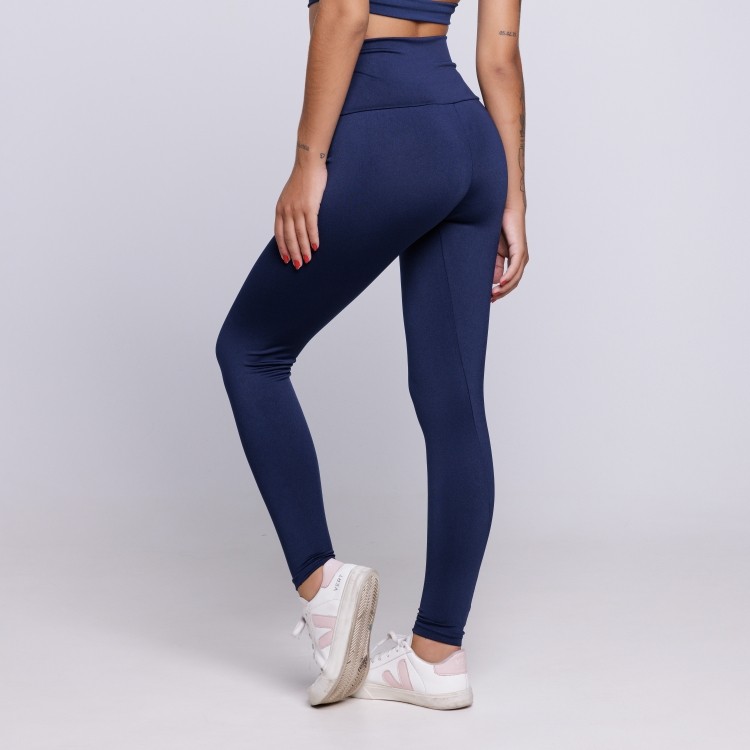 Calça Legging Lisa Cós Alto Suplex Marinho
