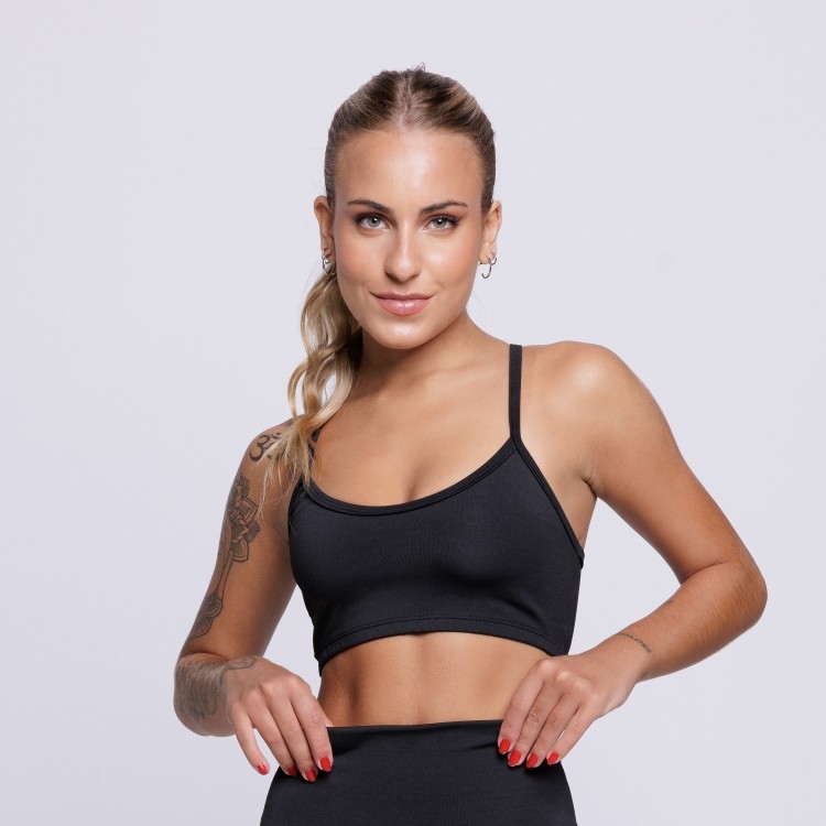 Top Fitness Nadador Feminino Alça Fina Sem Bojo Preto