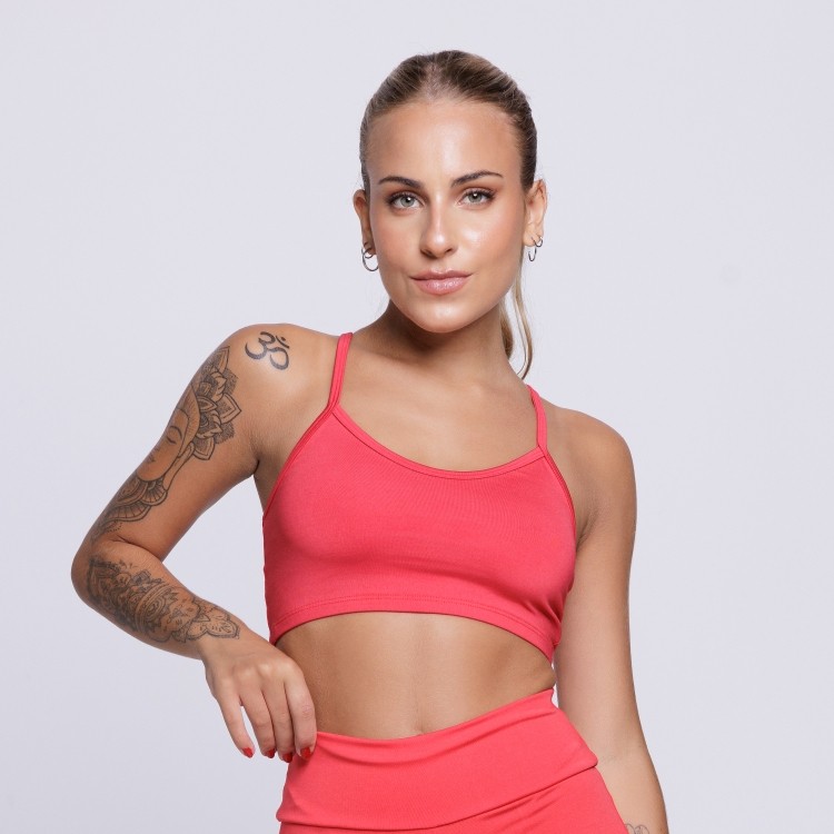 Top Fitness Nadador Feminino Alça Fina Sem Bojo Vermelho